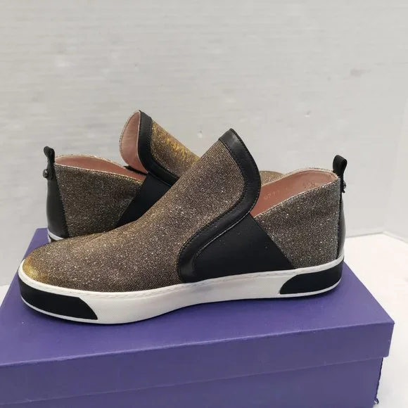 New Stuart Weitzman Shoes Sneakers Metallic Gold Silver Black Flat Slip 9.5 - Picture 3 of 16